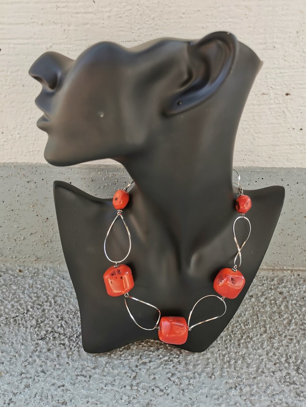 Statement Vintage 925 Sterling Silver & Natural Red Sponge Coral Necklace